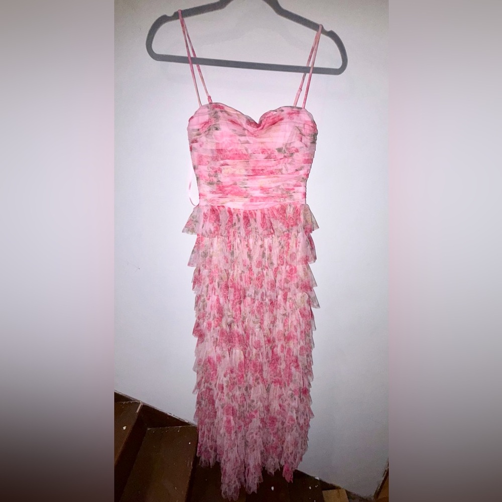 Pink Floral and Ruffle Dress (formal and never been worn)